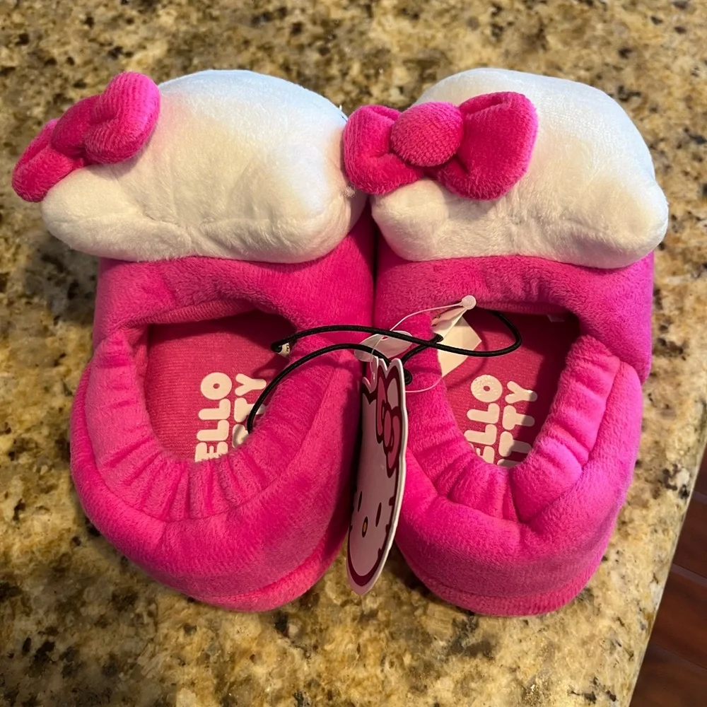 Hello Kitty Fuchsia and White Plush Slippers